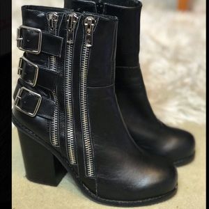 Jeffrey Campbell “Lowery” buckle heeled booties